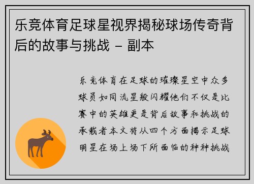 乐竞体育足球星视界揭秘球场传奇背后的故事与挑战 - 副本