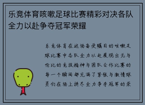乐竞体育咳嗽足球比赛精彩对决各队全力以赴争夺冠军荣耀